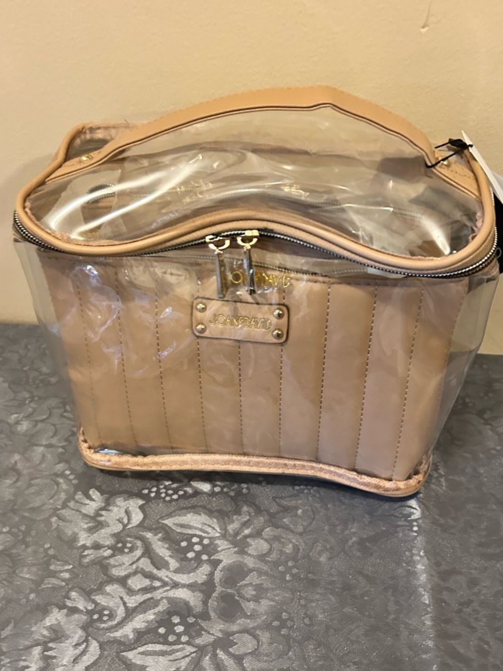 John & David Beige clear Top handle Train Case- 3 piece Set
